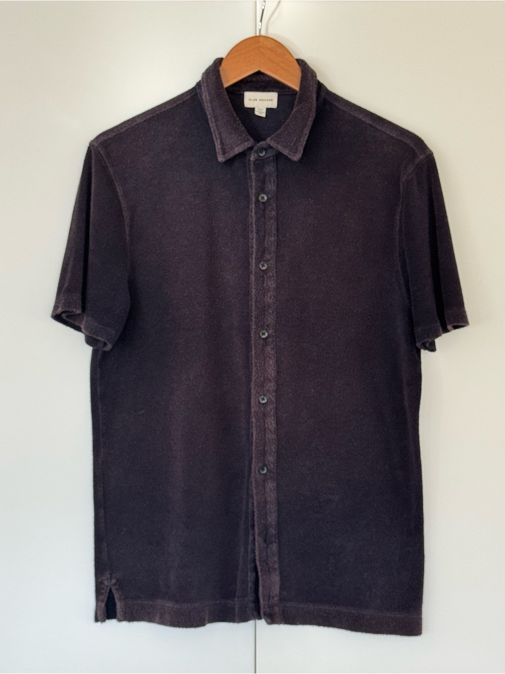 Club Monaco Terry Towel Camp Shirt Short Sleeve Button Down Navy Size S